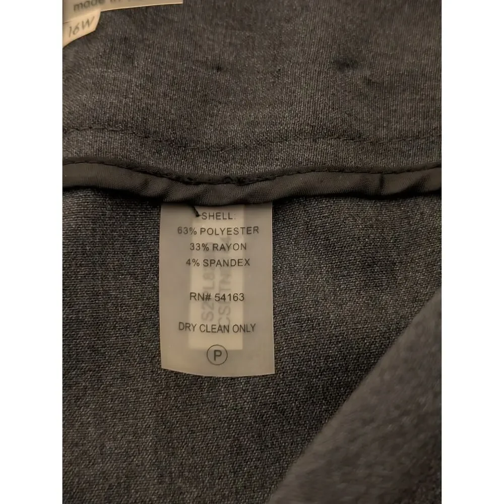 Calvin Klein Charcoal Classic Wide Leg High Rise Womens Sz 16W Dress Pant